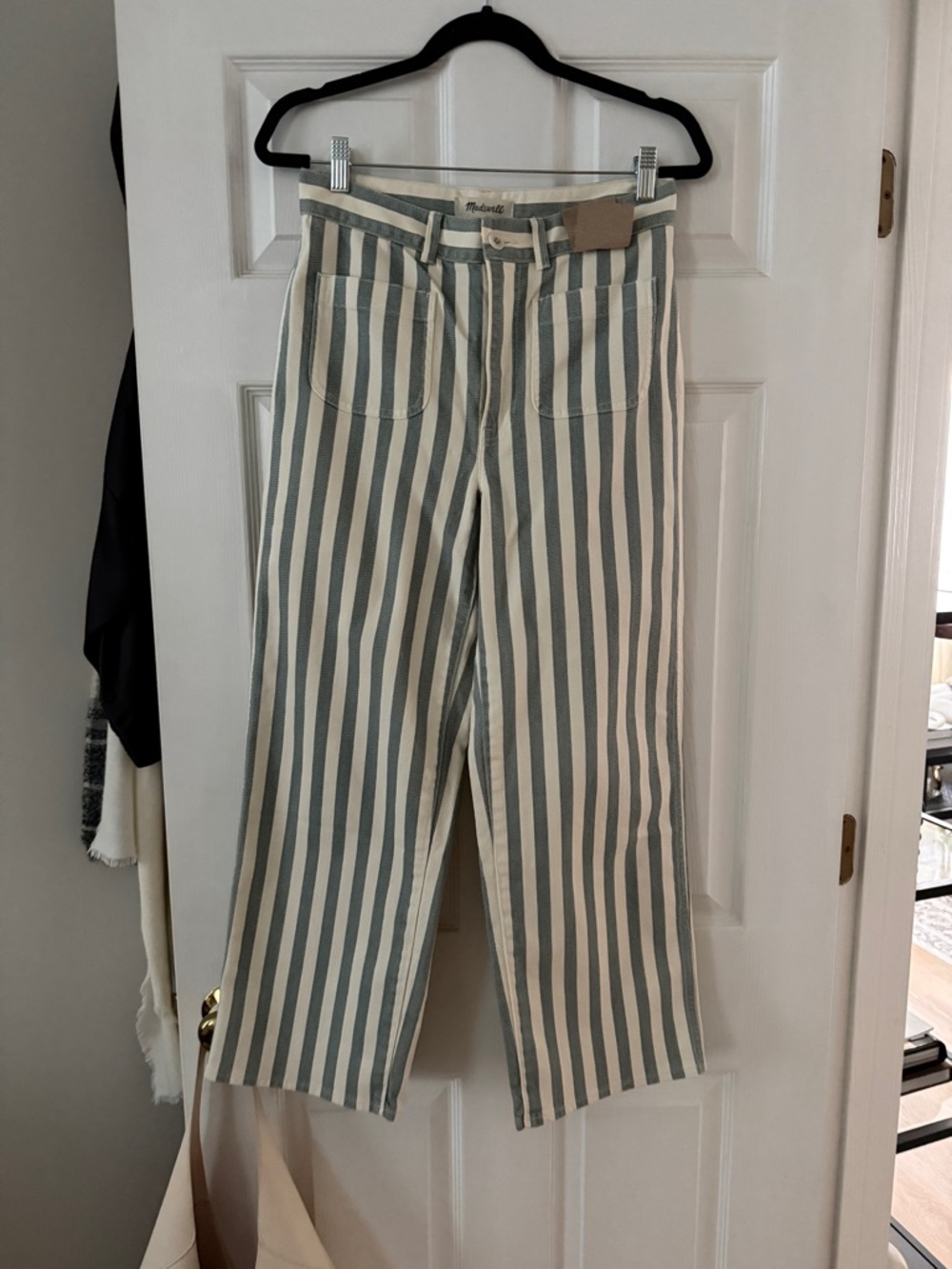 Madewell Striped High-Waist Wide Leg Pants - Sage & White